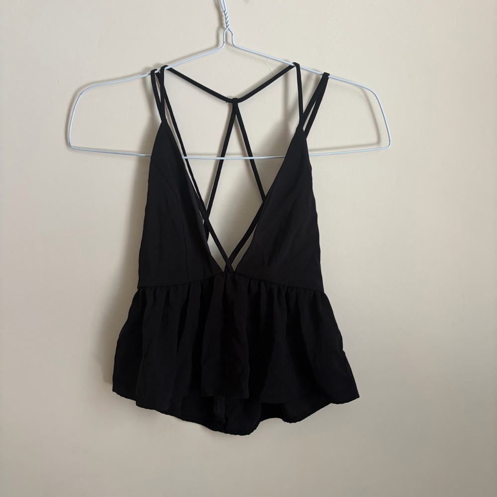 Black Strappy Peplum Top Size XS